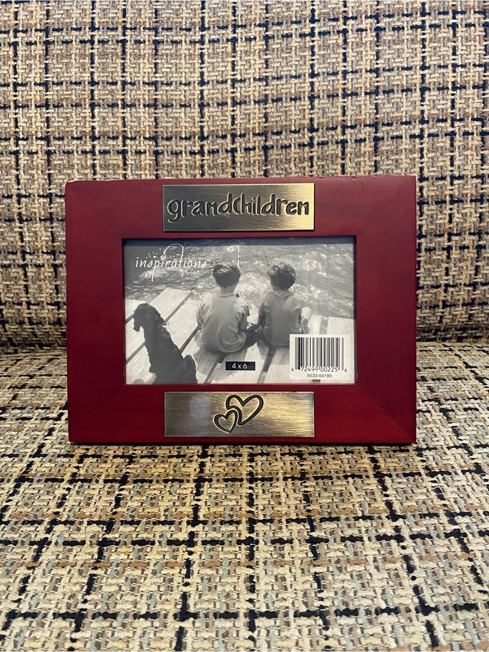 Grandchildren Red Wood Photo Frame with Brass Accents